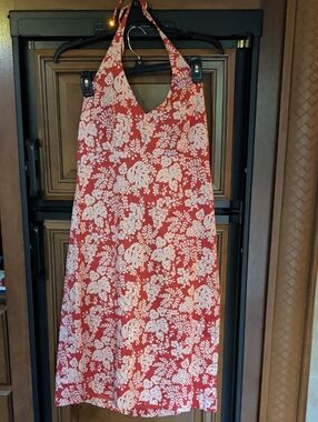 J. Crew Pink and White Backless Halter Dress Cotton